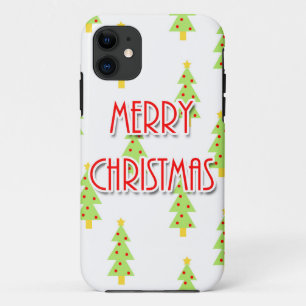 vrolijk kerstfeest mid century modern bomen iPhone 11 hoesje