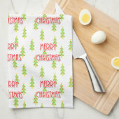 vrolijk kerstfeest mid century modern bomen theedoek (Quarter Fold)