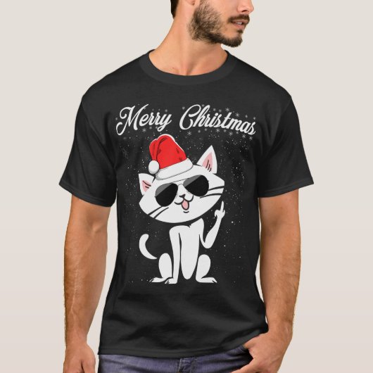 Vrolijk kerstfeest, middelste gemberrode kerstkat  t-shirt (Voorkant)