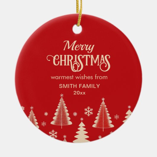 Vrolijk Kerstfeest mideeuw rode beige bomen foto Keramisch Ornament (Voorkant)