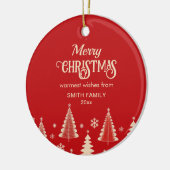 Vrolijk Kerstfeest mideeuw rode beige bomen foto Keramisch Ornament (Links)