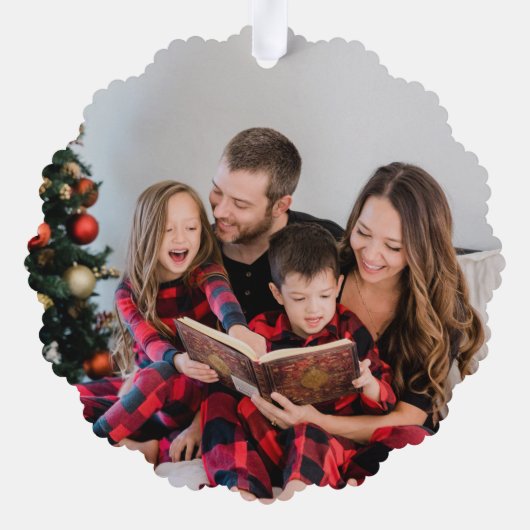 Vrolijk Kerstfeest mideeuw rode beige bomen foto Ornament Kaart (Achterkant)