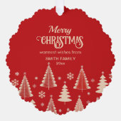 Vrolijk Kerstfeest mideeuw rode beige bomen foto Ornament Kaart (Voorkant)