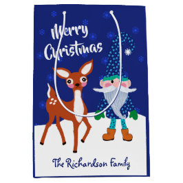 Vrolijk kerstfeest, Midnight Blue Gnome Deer Medium Cadeauzakje