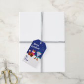Vrolijk kerstfeest Midnight Blue Gnome en Cute Fox Cadeaulabel (Met Touw)
