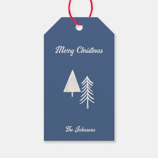 Vrolijk Kerstfeest Minimaal Kerstboom Blauw Cadeaulabel (Voorkant)