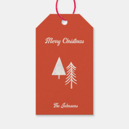 Vrolijk Kerstfeest Minimal Kerstboom Rood Cadeaulabel