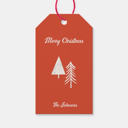 Vrolijk Kerstfeest Minimal Kerstboom Rood Cadeaulabel (Voorkant)