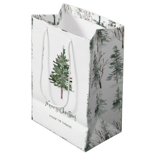 Vrolijk kerstfeest | Minimale eenvoudige pine Medium Cadeauzakje (Voorkant Gekanteld)