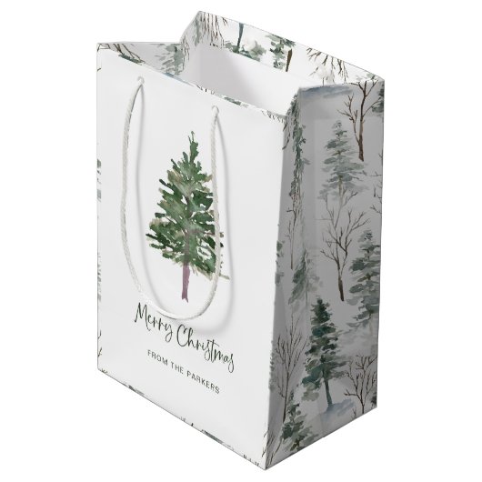 Vrolijk kerstfeest | Minimale eenvoudige pine Medium Cadeauzakje (Achterkant Gekanteld)
