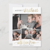 Vrolijk kerstfeest | Minimale Gold 4-fotocollage Feestdagenkaart (Voorkant)