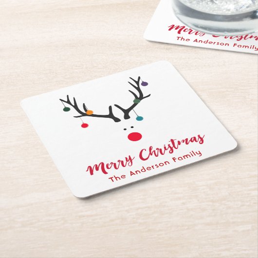 Vrolijk kerstfeest minimalistisch en schattig rend kartonnen onderzetters (Schuin)