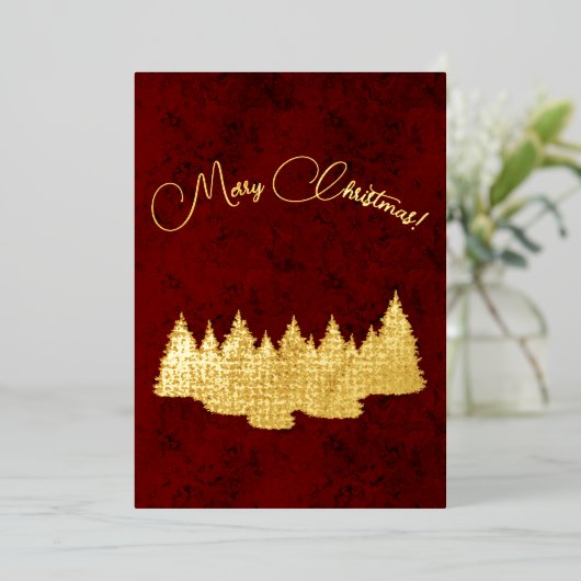 Vrolijk kerstfeest - minimalistisch - gouden spar  folie feestdagenkaart (Staand Voorkant)