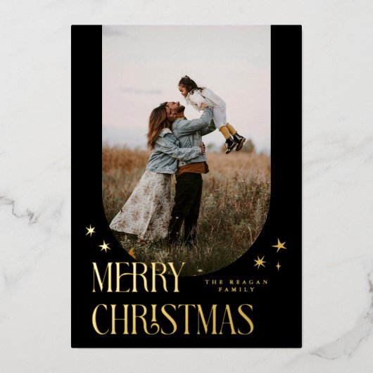 Vrolijk Kerstfeest Minimalistische Boog Zwart Folie Feestdagenkaart (Voorkant)