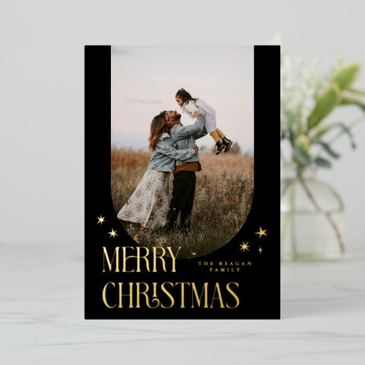 Vrolijk Kerstfeest Minimalistische Boog Zwart Folie Feestdagenkaart (Staand Voorkant)