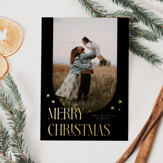 Vrolijk Kerstfeest Minimalistische Boog Zwart Folie Feestdagenkaart