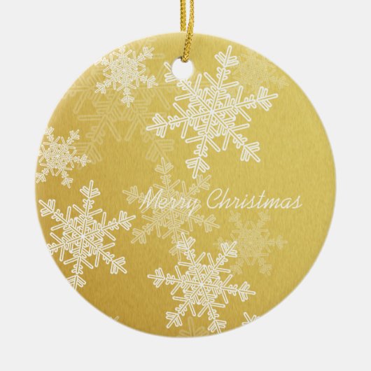 Vrolijk Kerstfeest Minimalistische Gouden Sneeuwvl Keramisch Ornament (Voorkant)
