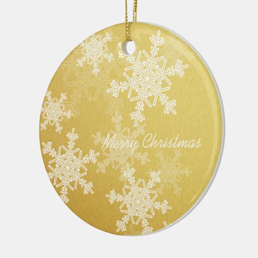 Vrolijk Kerstfeest Minimalistische Gouden Sneeuwvl Keramisch Ornament (Links)