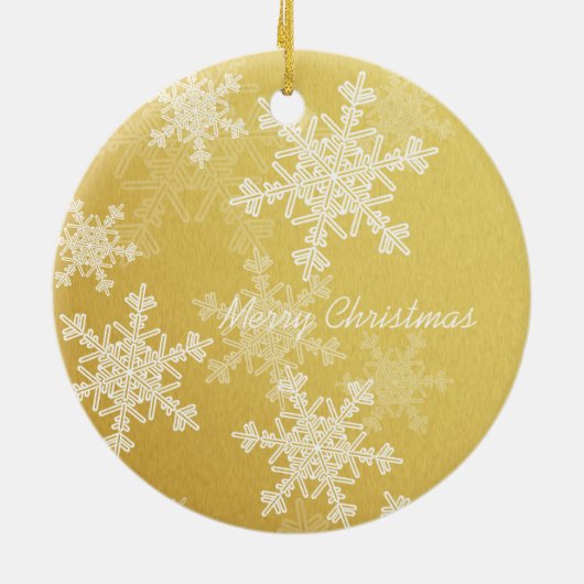 Vrolijk Kerstfeest Minimalistische Gouden Sneeuwvl Keramisch Ornament (Achterkant)