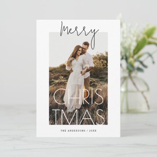 vrolijk kerstfeest | Minimalistische moderne foto Feestdagenkaart (Staand voorkant)