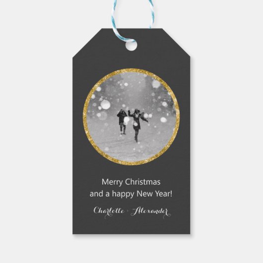 Vrolijk Kerstfeest Minimalistische Moderne Glitter Cadeaulabel (Achterkant)