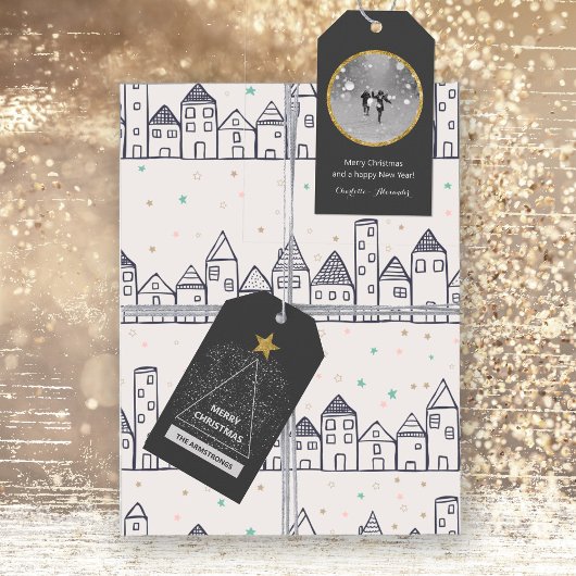 Vrolijk Kerstfeest Minimalistische Moderne Glitter Cadeaulabel