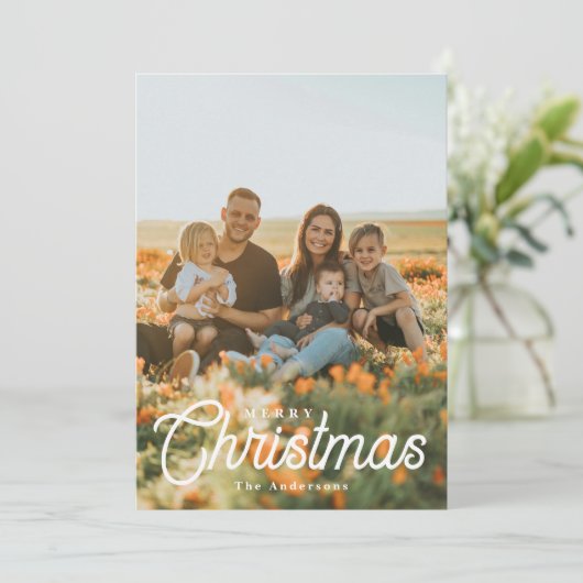 Vrolijk Kerstfeest Minimalistische Overlay Fotokaa Feestdagenkaart (Staand voorkant)