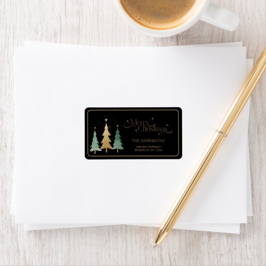Vrolijk Kerstfeest Minimalistische Pine Trees Zwar Etiket (Insitu)
