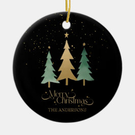 Vrolijk Kerstfeest Minimalistische Pine Trees Zwar Keramisch Ornament