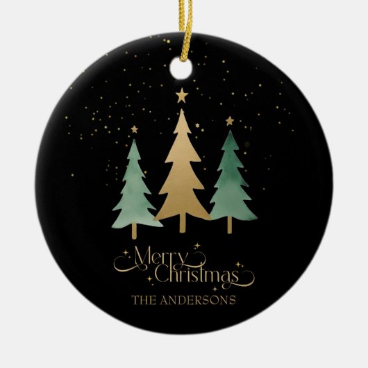 Vrolijk Kerstfeest Minimalistische Pine Trees Zwar Keramisch Ornament (Voorkant)