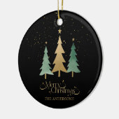 Vrolijk Kerstfeest Minimalistische Pine Trees Zwar Keramisch Ornament (Links)