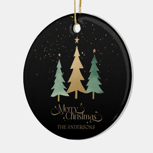 Vrolijk Kerstfeest Minimalistische Pine Trees Zwar Keramisch Ornament (Links)