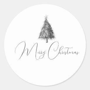 Vrolijk kerstfeest minimalistische schetsboom ronde sticker