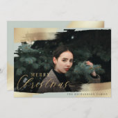 Vrolijk kerstfeest Mint Green & Gold Foil Brush Fo Feestdagenkaart (Voorkant / Achterkant)