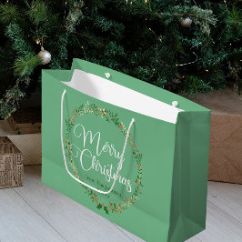 Vrolijk Kerstfeest  Mint Groene Krans Custom Groot Cadeauzakje