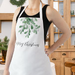 Vrolijk kerstfeest Mistletoe Greenery Schort<br><div class="desc">Dit schort is versierd met waterverf maretak en vrolijk kerstfeest in stijlvolle typografie. Gemakkelijk aan te passen. Originele Waterverf © Michele Davies.</div>