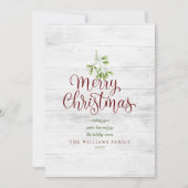 Vrolijk kerstfeest Mistletoe Rustic Wood Foto Feestdagenkaart (Voorkant)