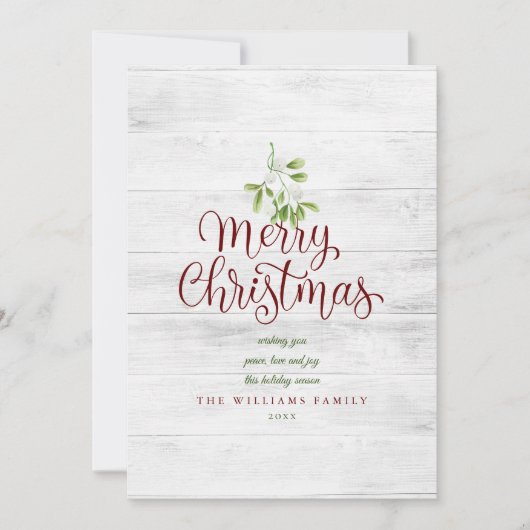 Vrolijk kerstfeest Mistletoe Rustic Wood Foto Feestdagenkaart (Voorkant)