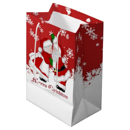 Vrolijk kerstfeest Mistletoe Santa Medium Cadeauzakje (Voorkant Gekanteld)