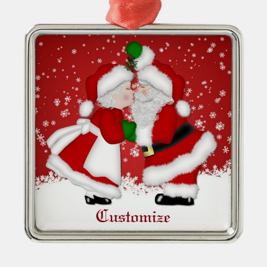 Vrolijk kerstfeest Mistletoe Santa Metalen Ornament (Voorkant)