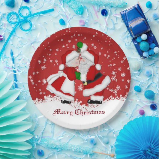 Vrolijk kerstfeest Mistletoe Santa Papieren Bordje (Feest)