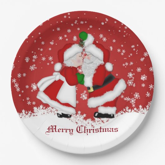 Vrolijk kerstfeest Mistletoe Santa Papieren Bordje (Voorkant)