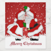 Vrolijk kerstfeest Mistletoe Santa Wijn Etiket (Enkel label)