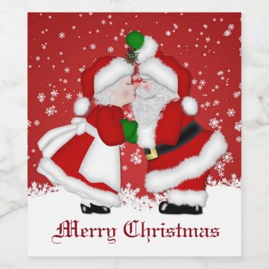 Vrolijk kerstfeest Mistletoe Santa Wijn Etiket (Enkel label)