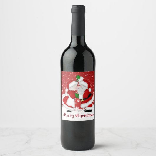 Vrolijk kerstfeest Mistletoe Santa Wijn Etiket (Voorkant)