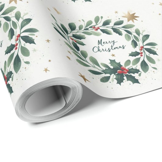 Vrolijk kerstfeest Mistletoe Wreath Cadeaupapier (Rol Hoek)