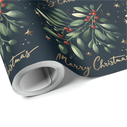 Vrolijk kerstfeest Mistletoe Wreath Cadeaupapier (Rol Hoek)