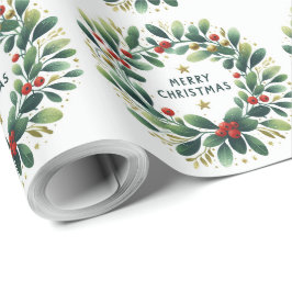 Vrolijk kerstfeest Mistletoe Wreath Cadeaupapier