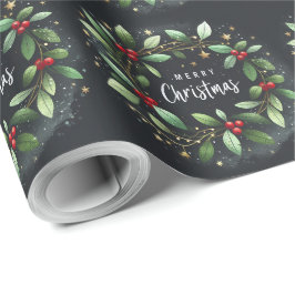 Vrolijk kerstfeest Mistletoe Wreath Cadeaupapier