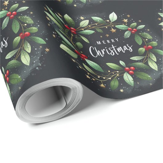 Vrolijk kerstfeest Mistletoe Wreath Cadeaupapier (Rol Hoek)